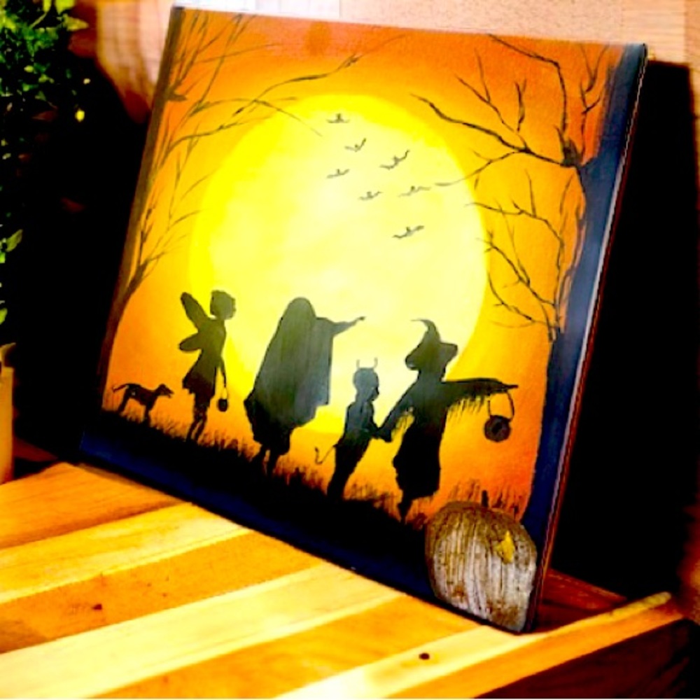 Wall Halloween decor painting,Halloween art,Halloween trick or Treating night
